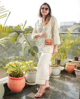 ELEGANT IVORY COTTON SEQUIN EMBROIDERY KURTA SET