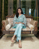 PASTEL BLUE EMBROIDERED ORGANZA SET