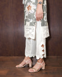 EMBROIDERED COTTON BOOTI KURTA SET  WITH ORGANANZA DETAILING