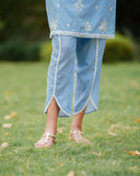 PASTEL BLUE COTTON EMBROIDERED KURTA SET