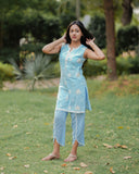 PASTEL BLUE COTTON EMBROIDERED KURTA SET