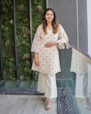 ELEGANT CREAM COTTON EMBROIDERED KURTA SET