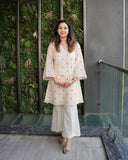ELEGANT CREAM COTTON EMBROIDERED KURTA SET