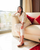 ELEGANT IVORY COTTON SEQUIN EMBROIDERY KURTA SET