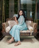 PASTEL BLUE EMBROIDERED ORGANZA SET