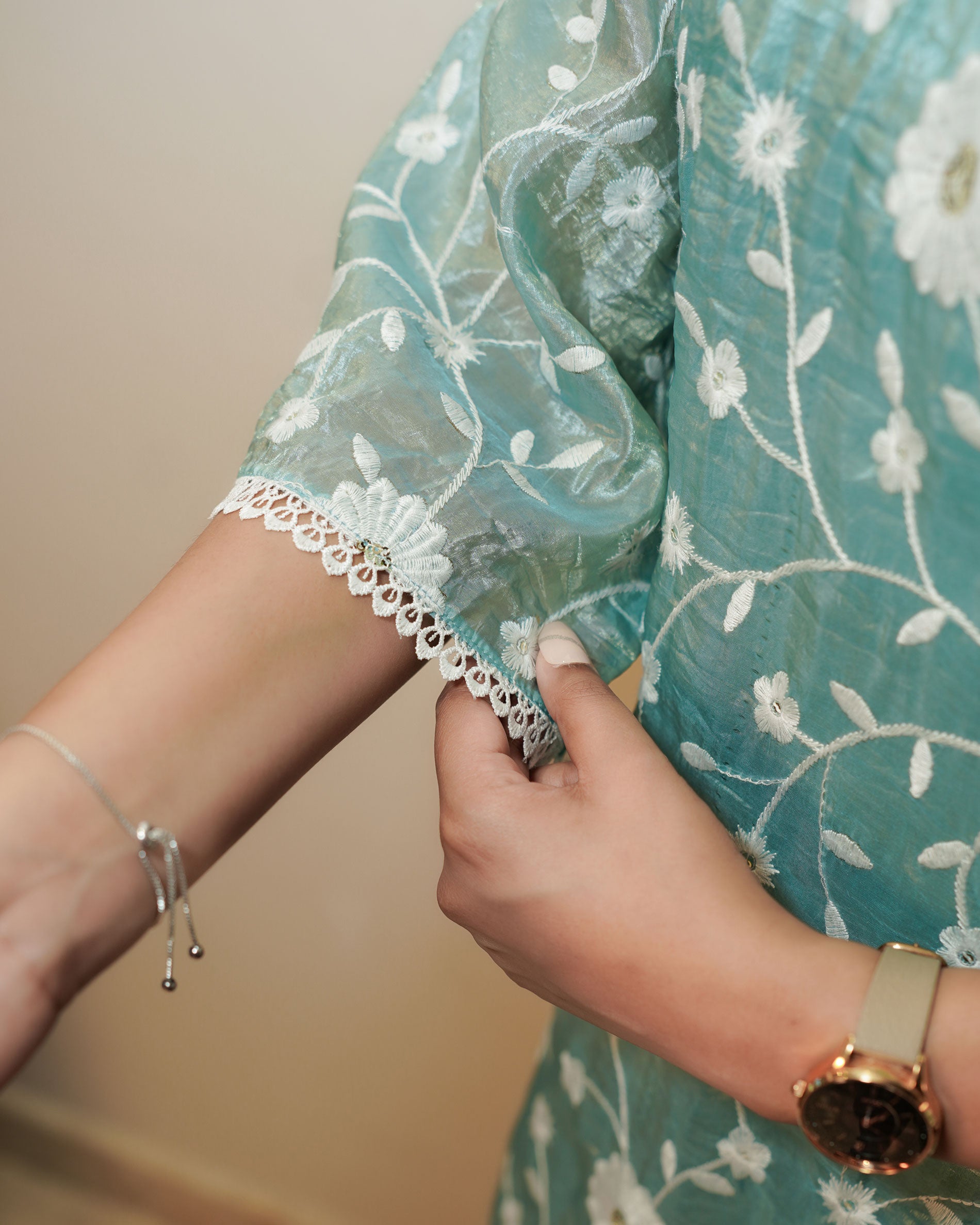 PASTEL BLUE EMBROIDERED ORGANZA SET