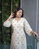 ELEGANT OFF-WHITE COTTON CHIKAN EMBROIDERED SUIT SET