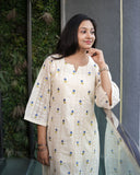 ELEGANT OFF-WHITE COTTON CHIKAN EMBROIDERED SUIT SET