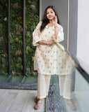 ELEGANT OFF-WHITE COTTON CHIKAN EMBROIDERED SUIT SET