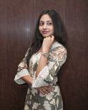 EMBROIDERED COTTON BOOTI KURTA SET  WITH ORGANANZA DETAILING