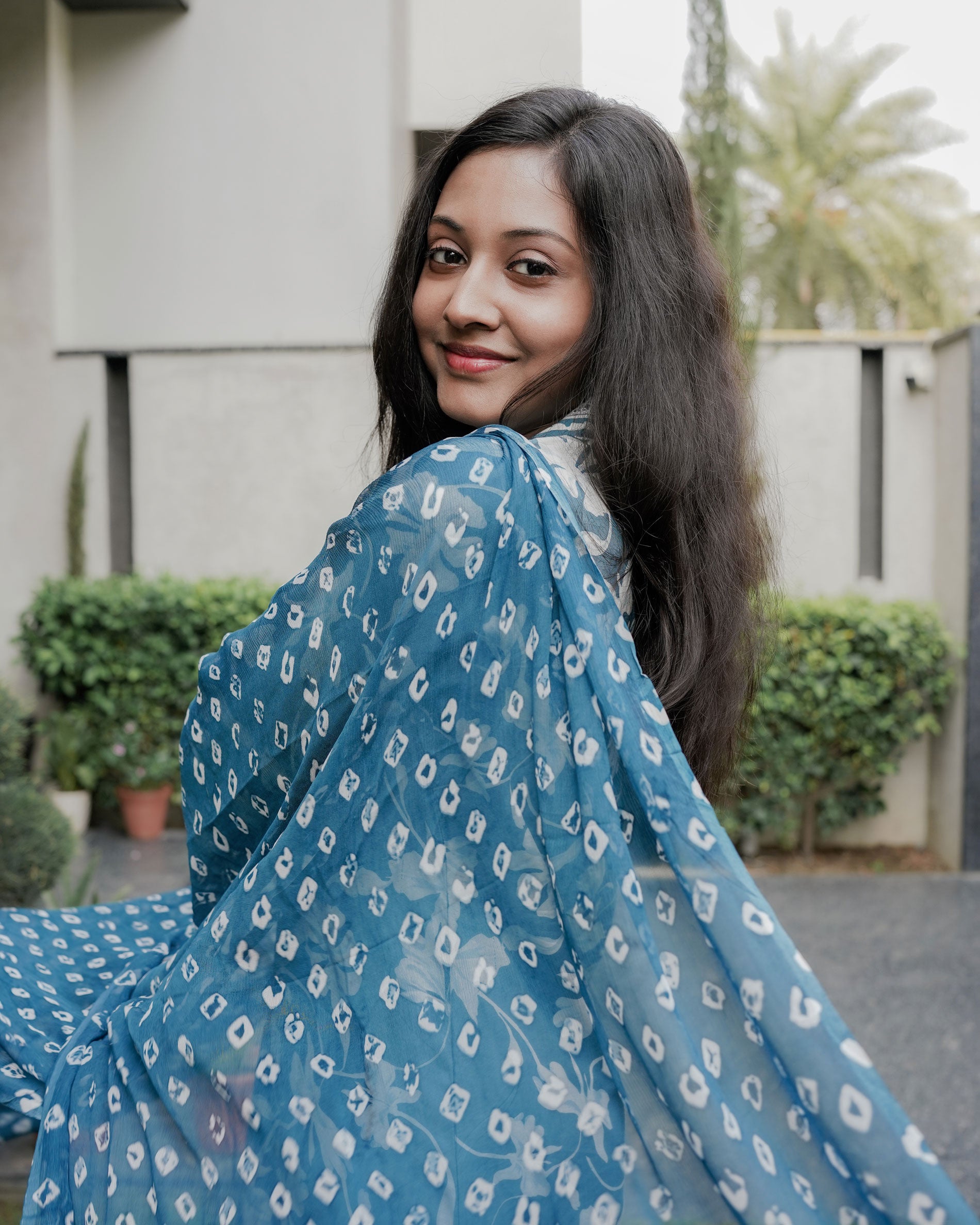 FLORAL BLUE VISCOSE SILK COTTON MUSLIN KURTA SET WITH DUPATTA