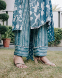 FLORAL BLUE VISCOSE SILK COTTON MUSLIN KURTA SET WITH DUPATTA