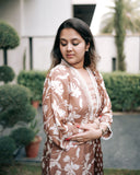 FLORAL BROWN VISCOSE SILK COTTON MUSLIN KURTA SET WITH DUPATTA
