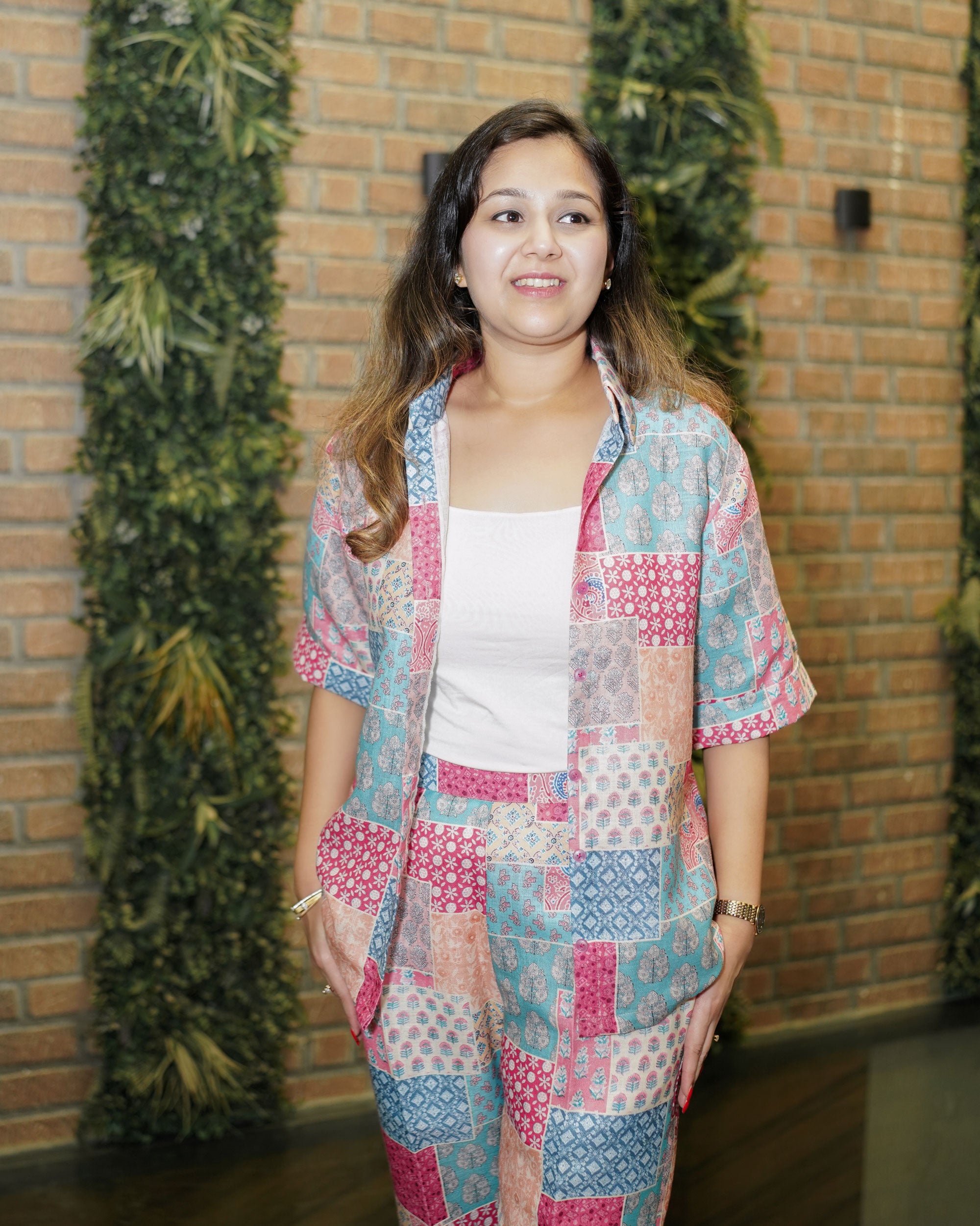 PASTEL BLUSH MOSAIC PATCHWORK LINEN CO-ORD SET