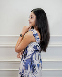 INDIGO PALM PRINT CO-ORD SET WITH RUFFLE SLEEVES
