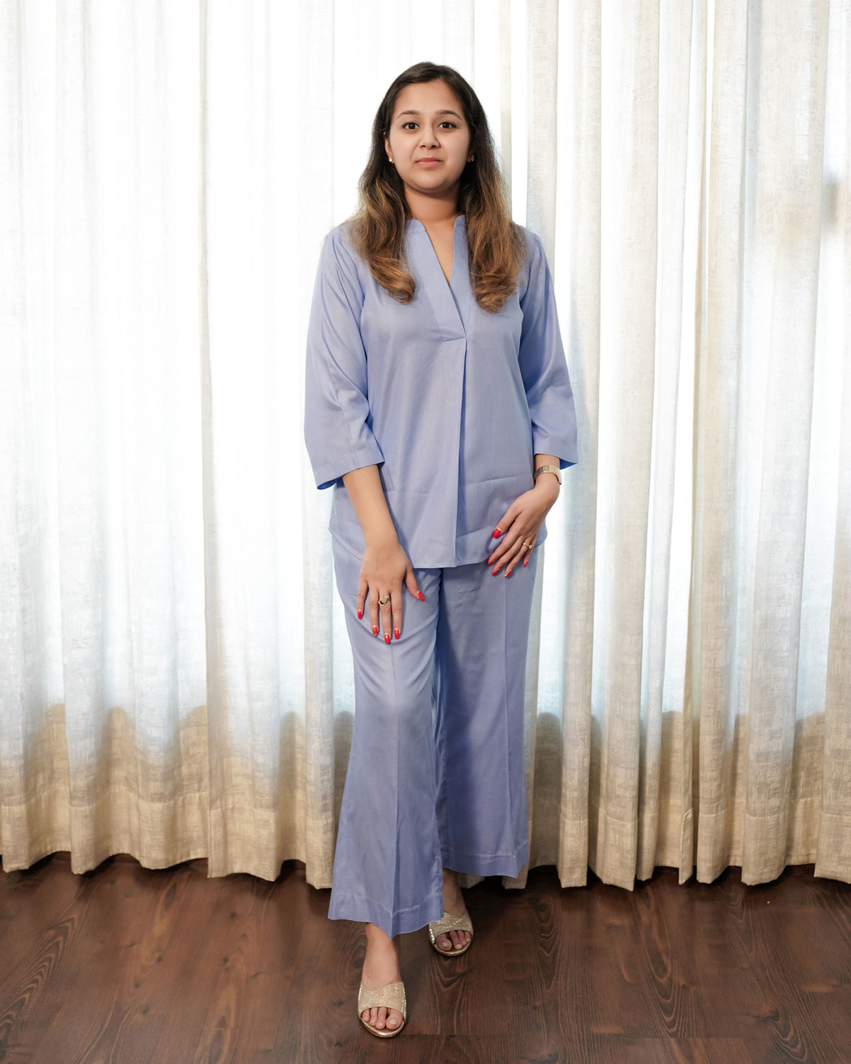 PASTEL POWDER BLUE  RAYON CO-ORD SET